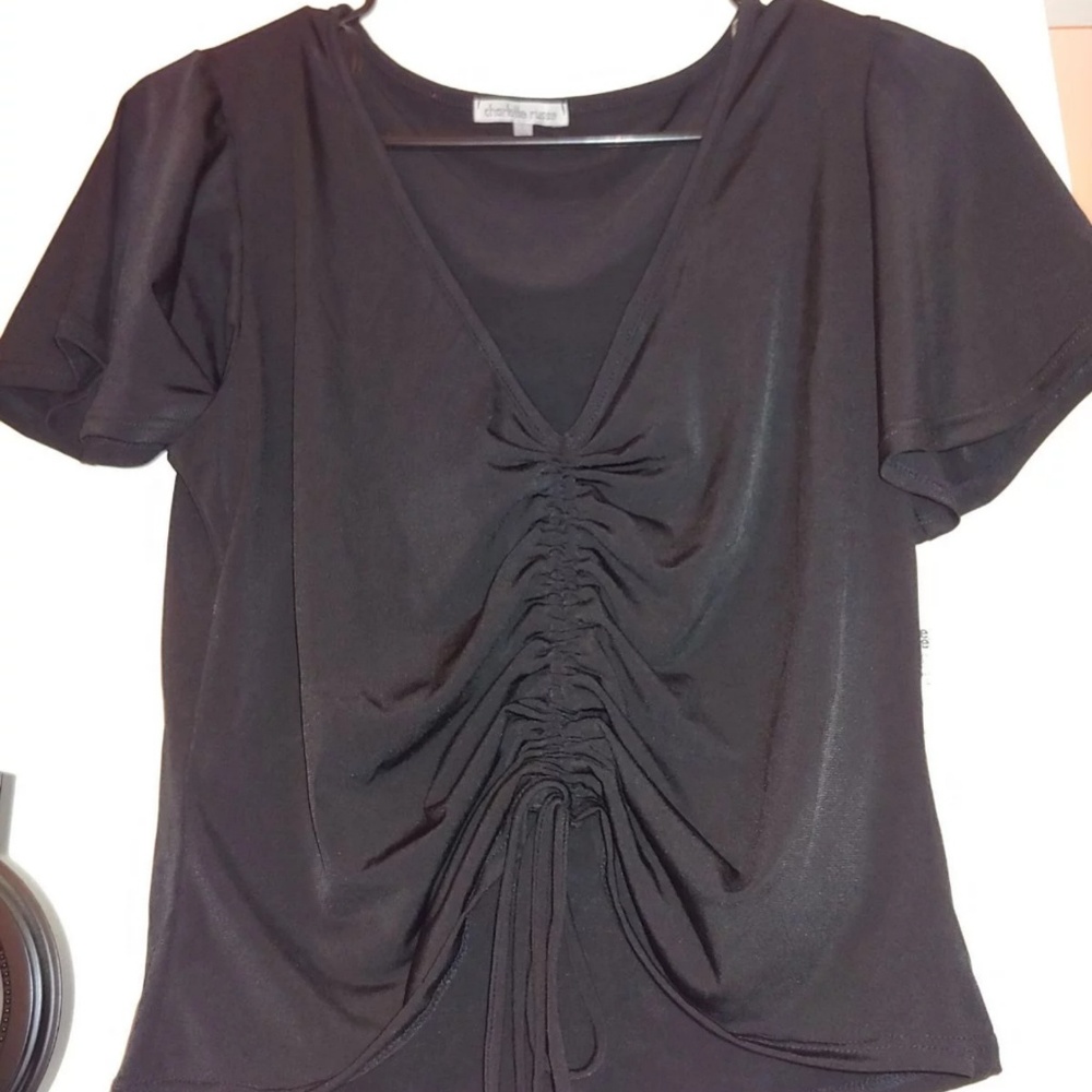 Black flared sleeve ruched crop top